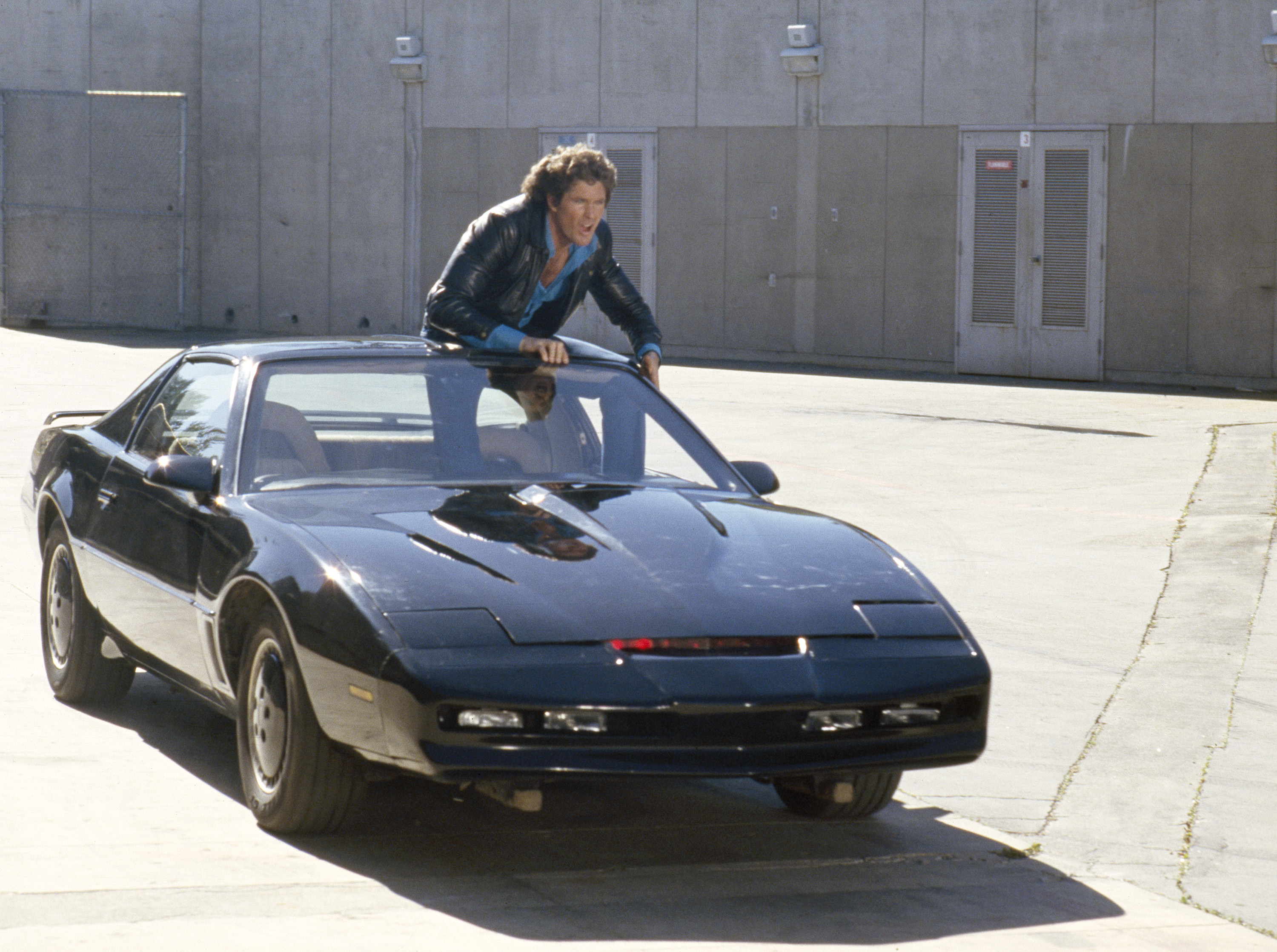 David Hasselhoff with the KITT car from the 1982 US TV show Knight Rider