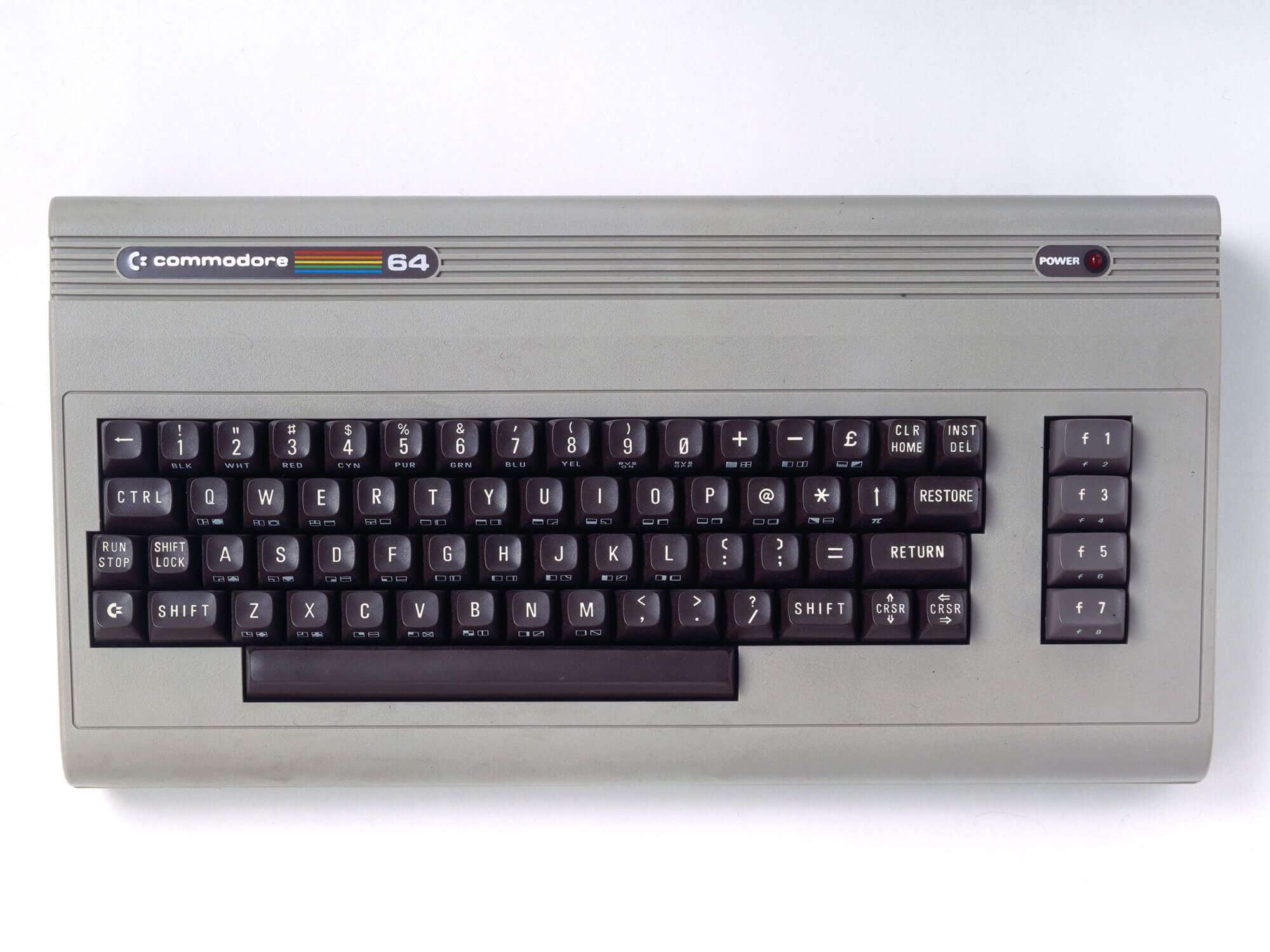 The keyboard of the Commodore 64, the best-selling home computer launched in 1982
