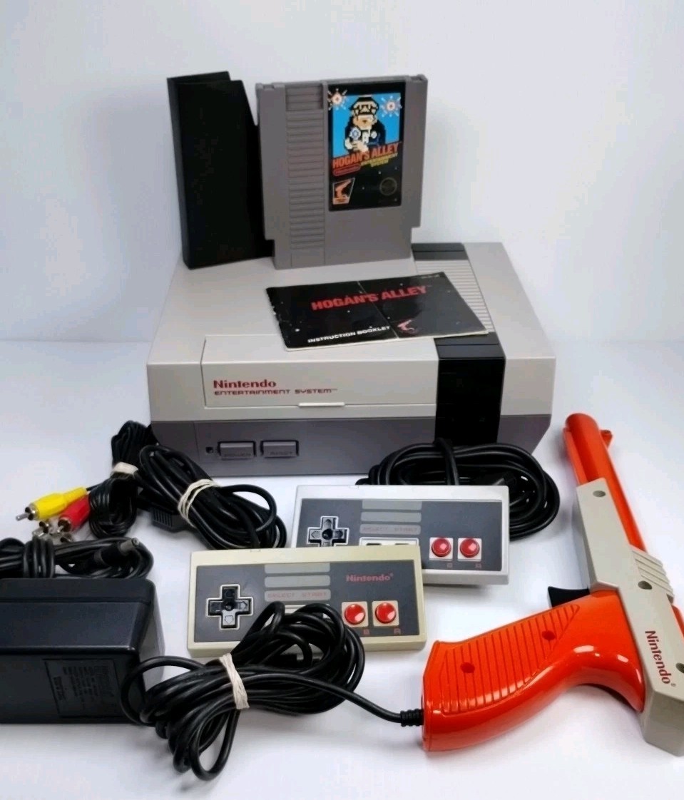 The Nintendo Entertainment System (NES) console with Super Mario Bros from 1985
