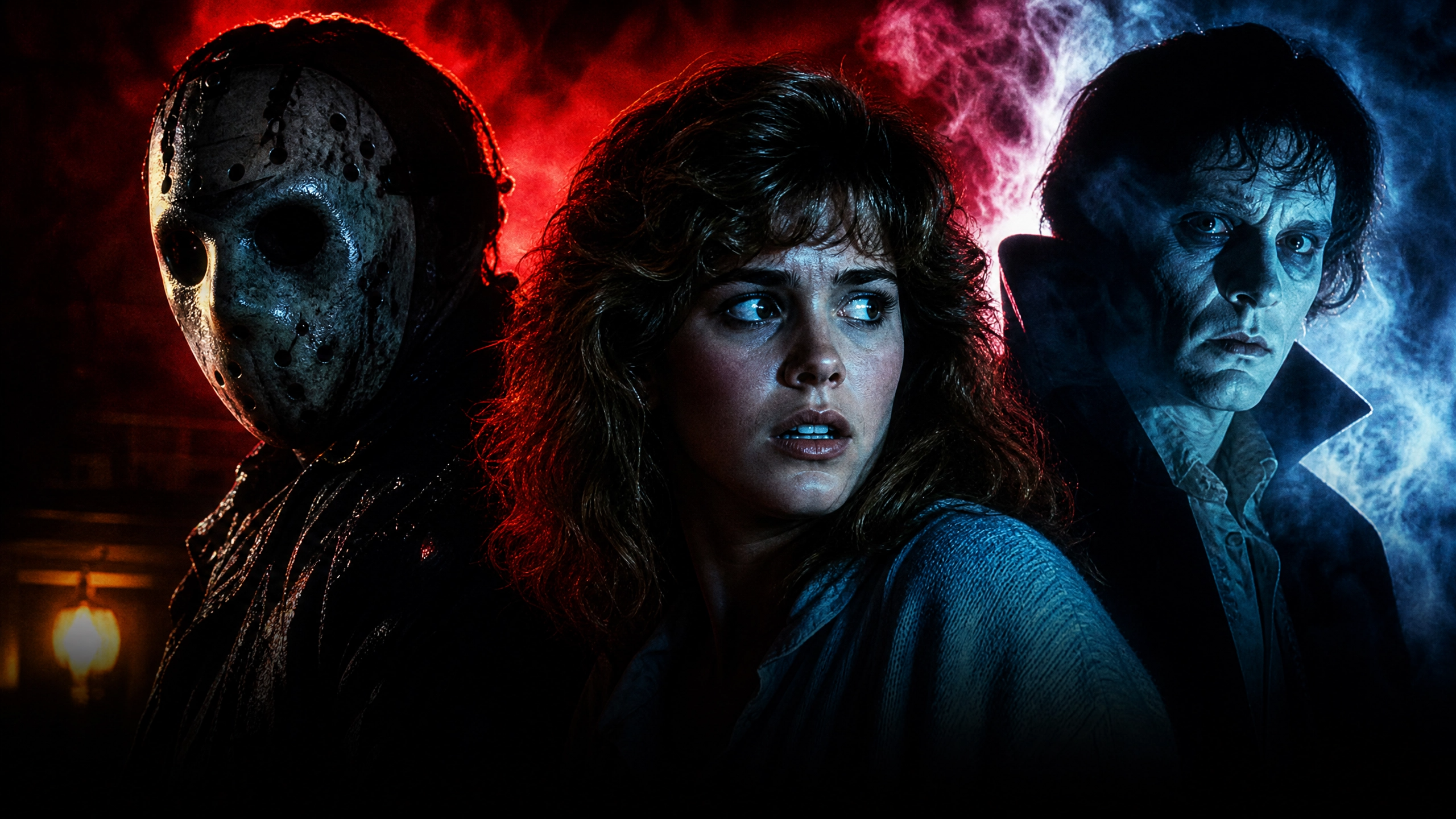 Collage of iconic 1980s horror film posters