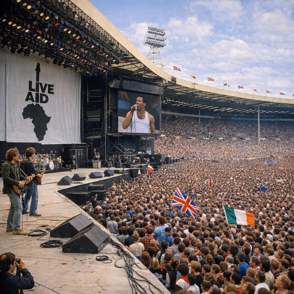 freddie murcury on stage live aid 1985